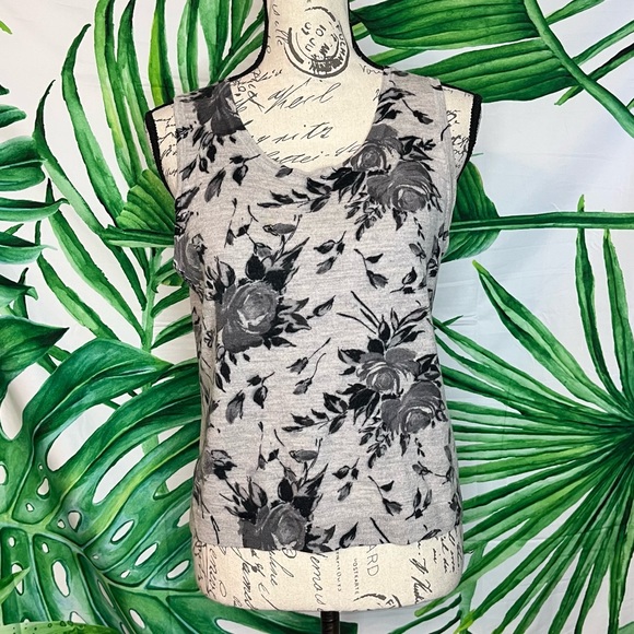 Talbots SP Gorgeous Grey Black Floral Sleeveless Knit Church Office Spring Top - Picture 1 of 7